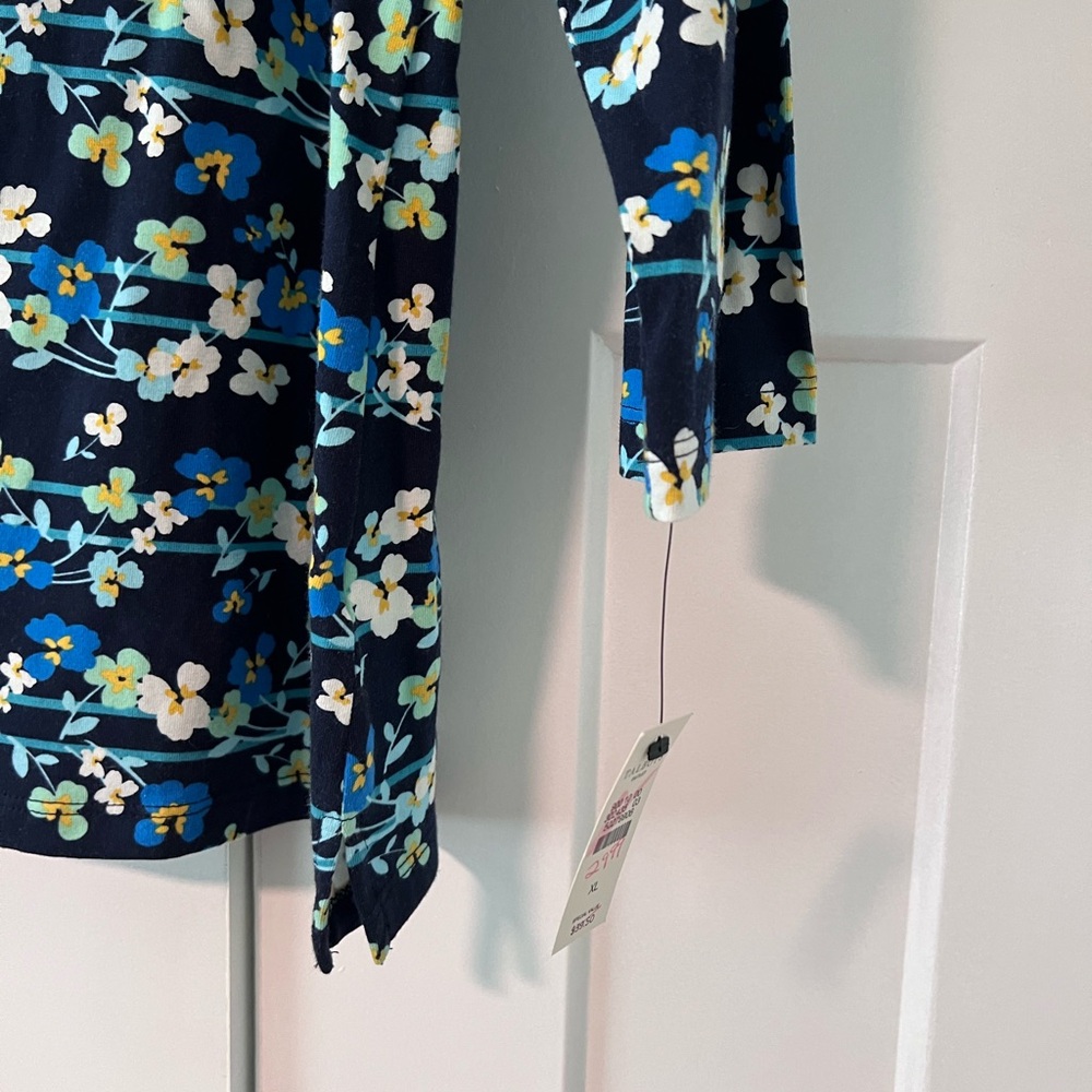 Talbots Navy Floral 3/4 Sleeve Top, Size XL - Picture 3 of 6
